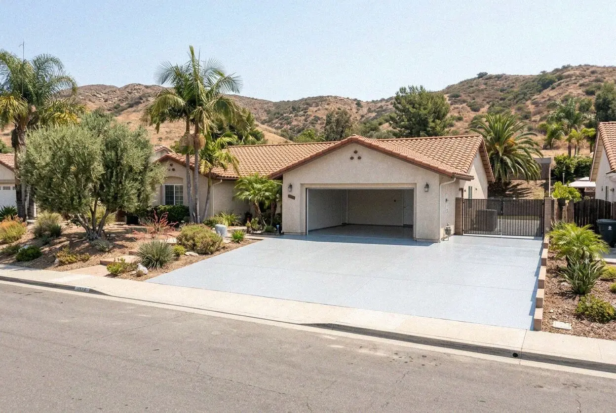 Newly poured concrete garage floor slab in Anaheim Hills