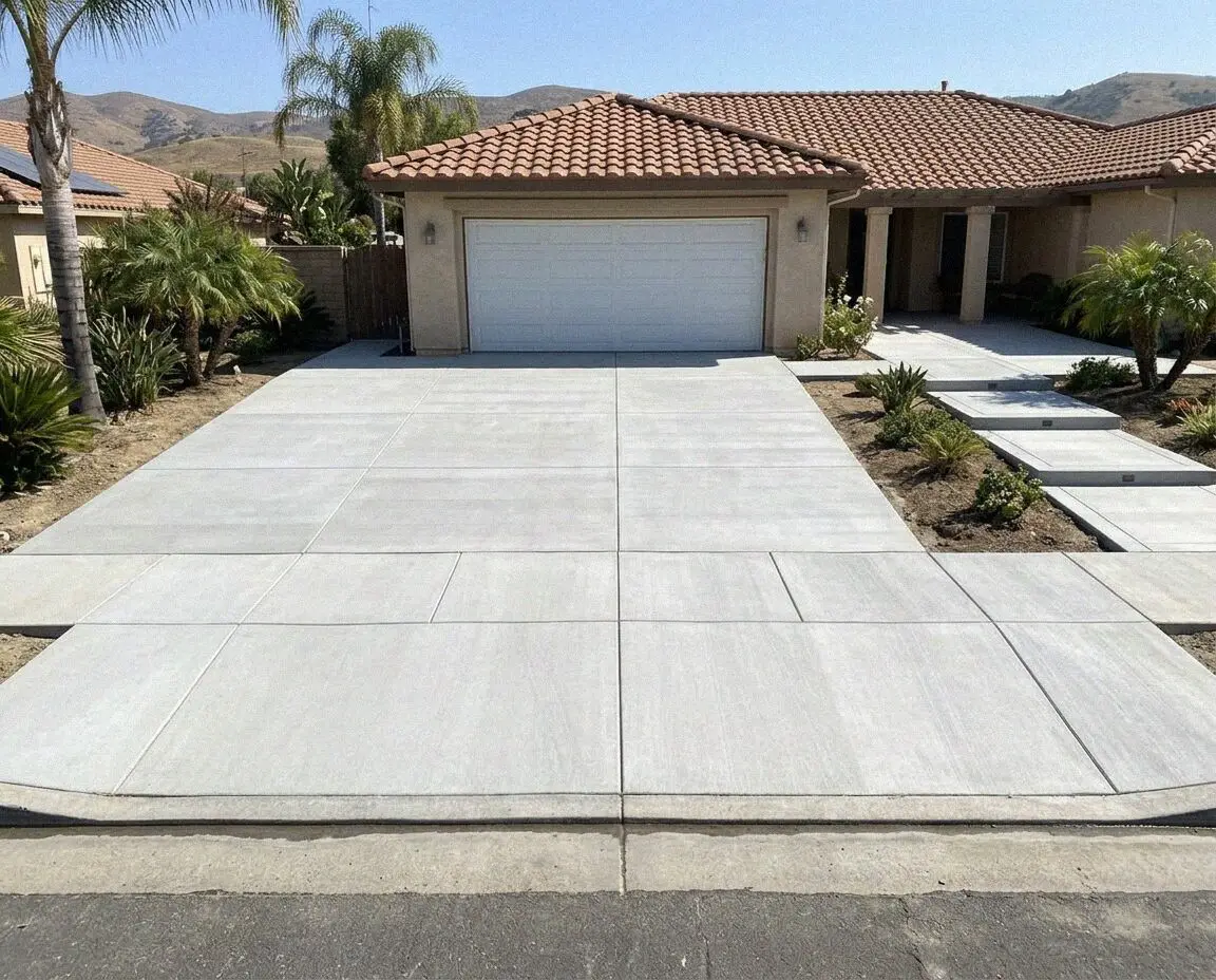Finished concrete driveway at a home on the Anaheim colony grid