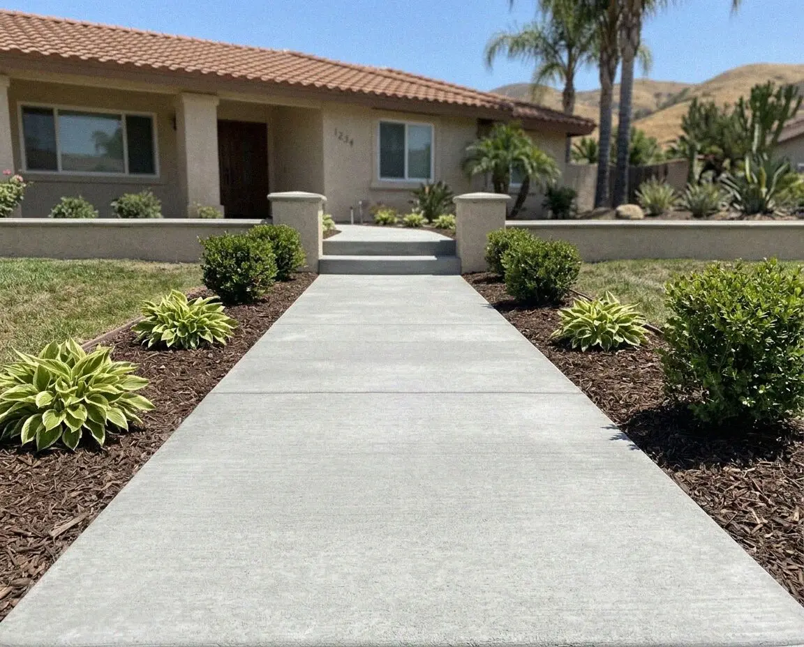New concrete sidewalk panels on an Anaheim residential street